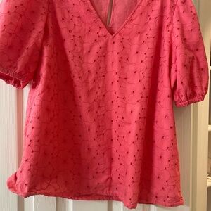 Ann Taylor Factory Pink Puff Sleeve Blouse